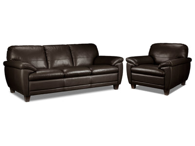 Leonardo Leather Sofa and Chair Set - Brown