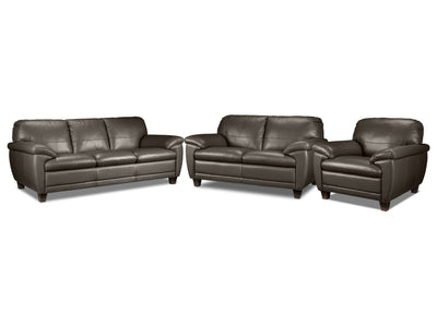 Leonardo Leather Sofa, Loveseat and Chair Set - Taupe