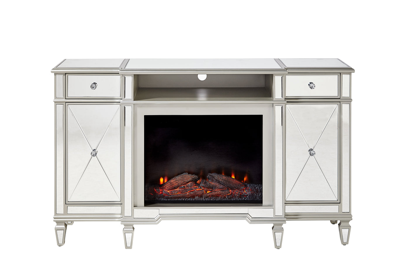 Tiffany Fireplace TV Stand - Mirrored Glass