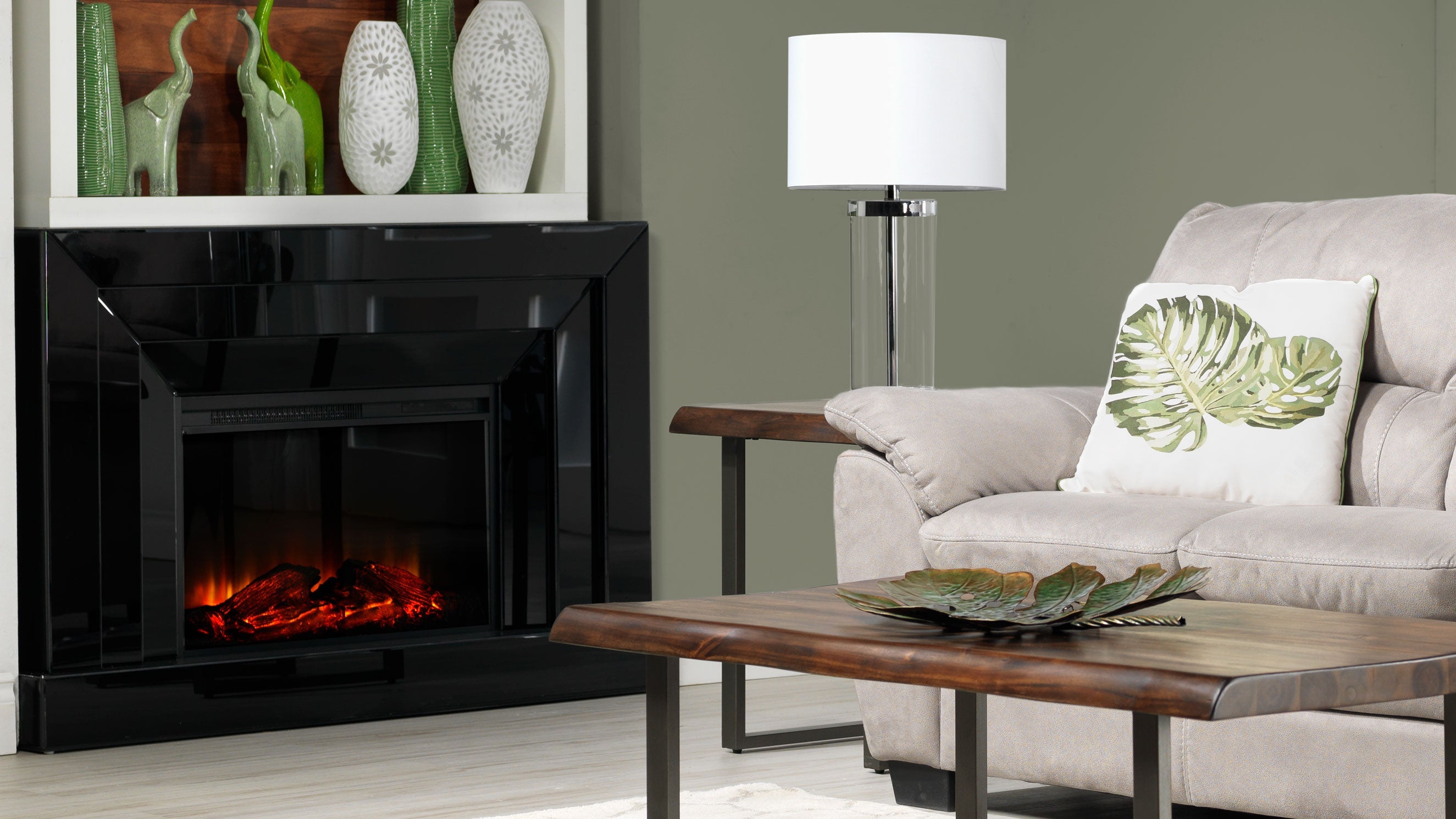 Mia Mirrored Fireplace - Black