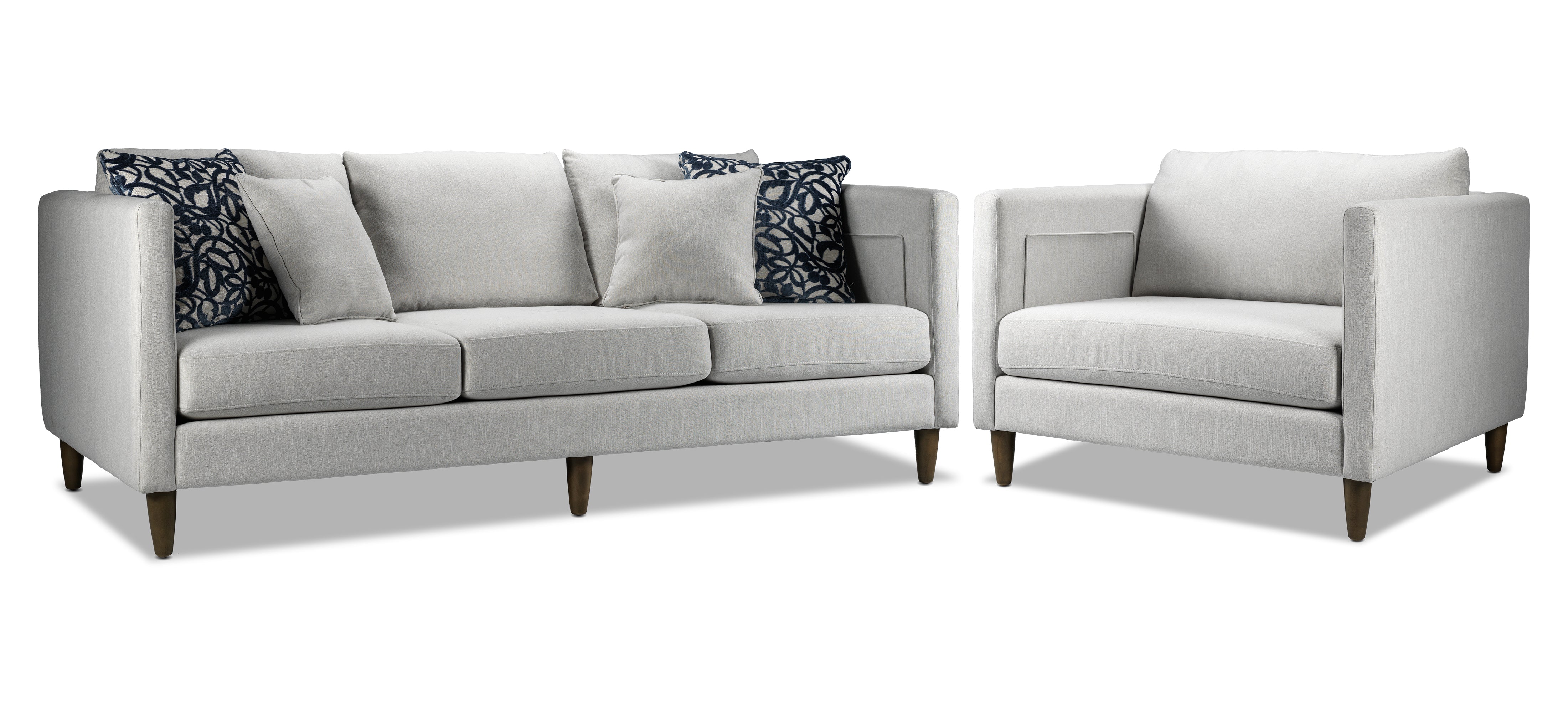 Amelia 2 Pc. Living Room Package w/ Chair and a Half - Light Grey
