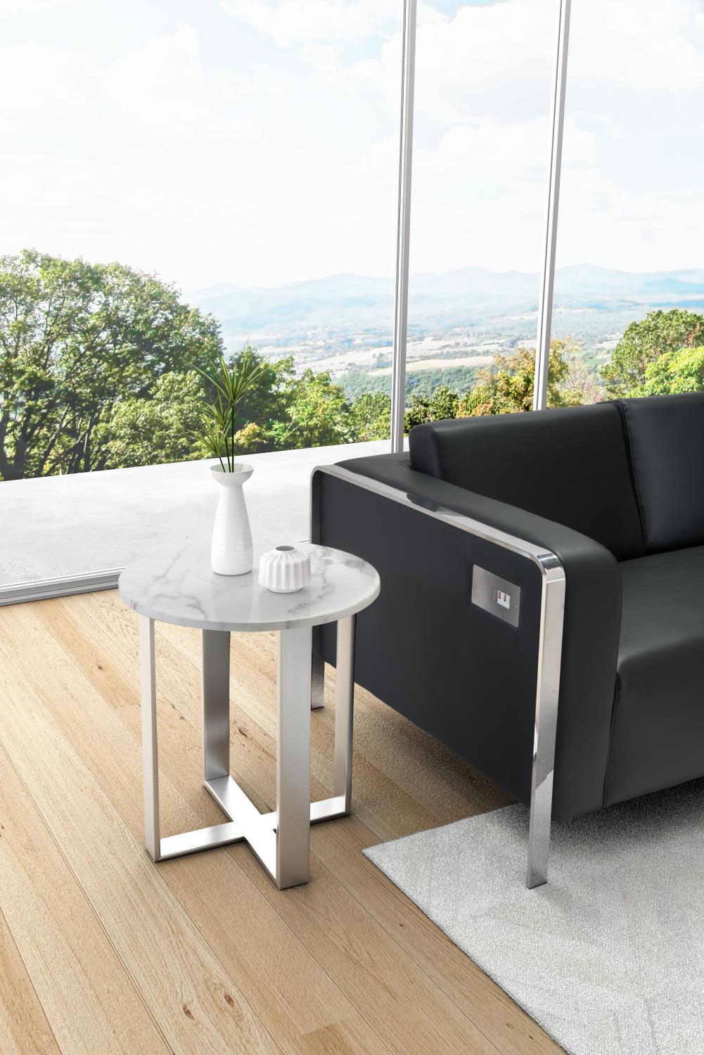 Nezahual End Table - Stone/Stainless Steel