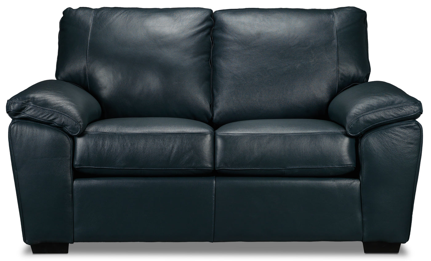Gaetano Leather Sofa, Loveseat and Chair - Havana Atlantic Blue