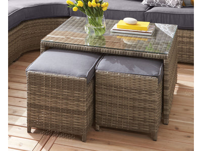 Melville One- Outdoor Coffee Table with 2 Ottoman - Grey