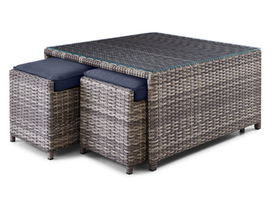 Melville Two- Outdoor Coffee Table with 2 Ottoman- Navy