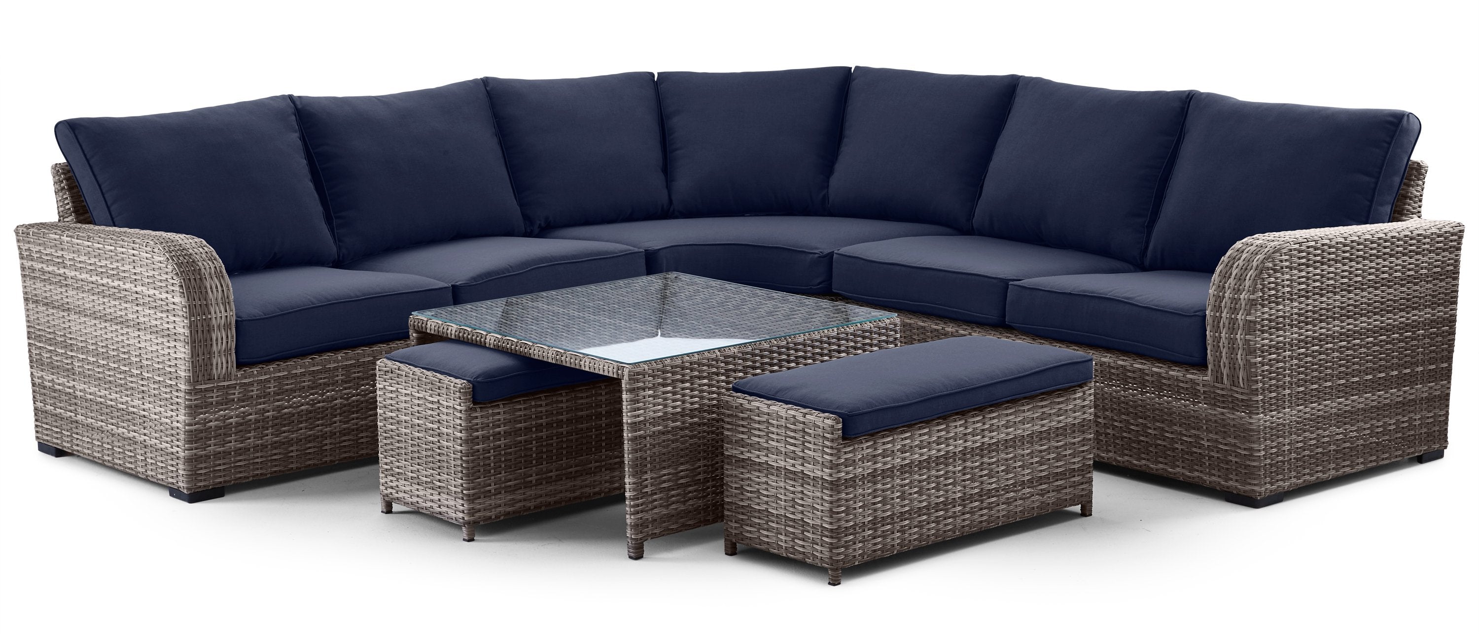 Melville Two- Outdoor Coffee Table with 2 Ottoman- Navy
