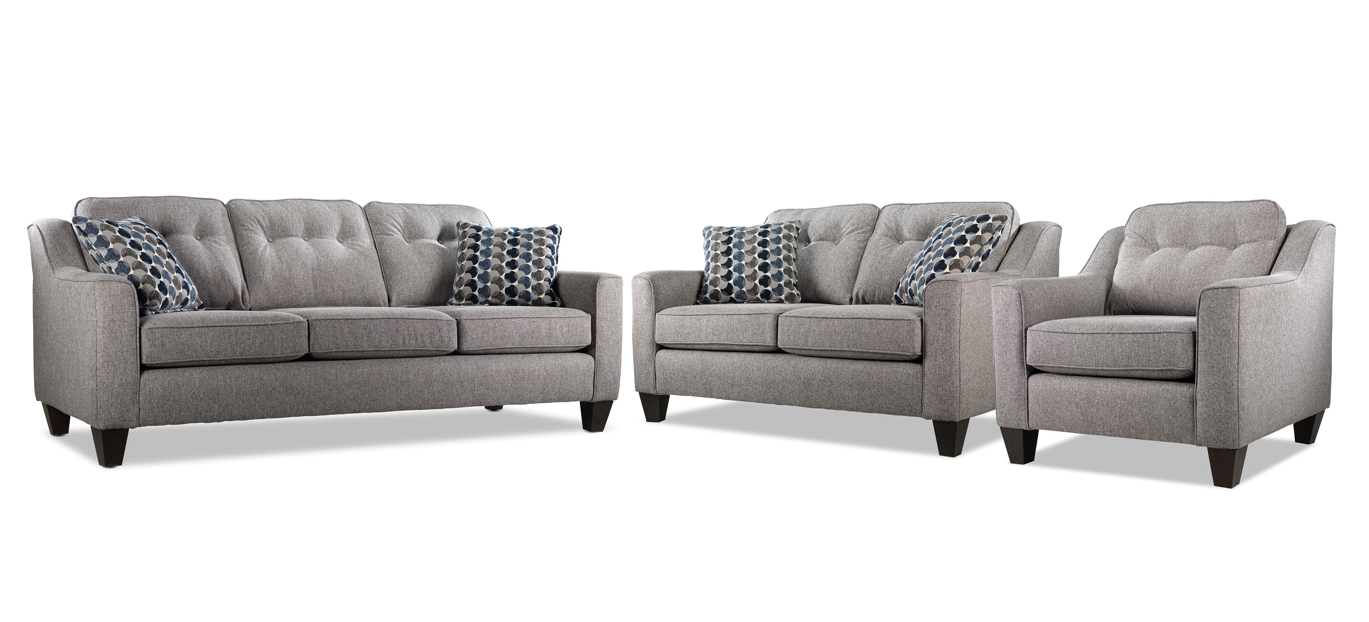 Rockford Sofa, Loveseat and Chair Set - Grey