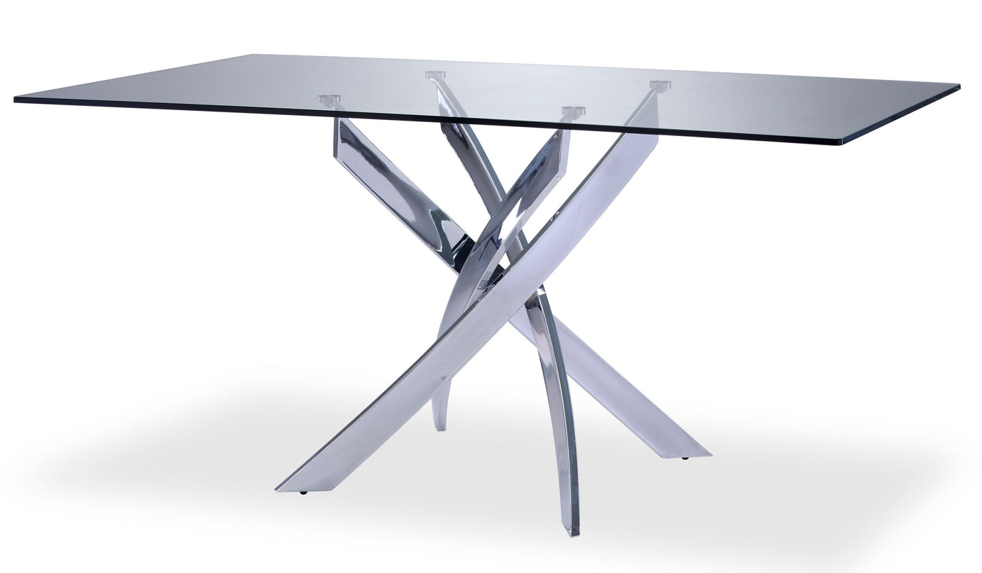 Ellis 5-Piece Dining Set- Glass, Chrome, White