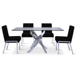 Ellis 5-Piece Dining Set-Glass, Chrome, Black