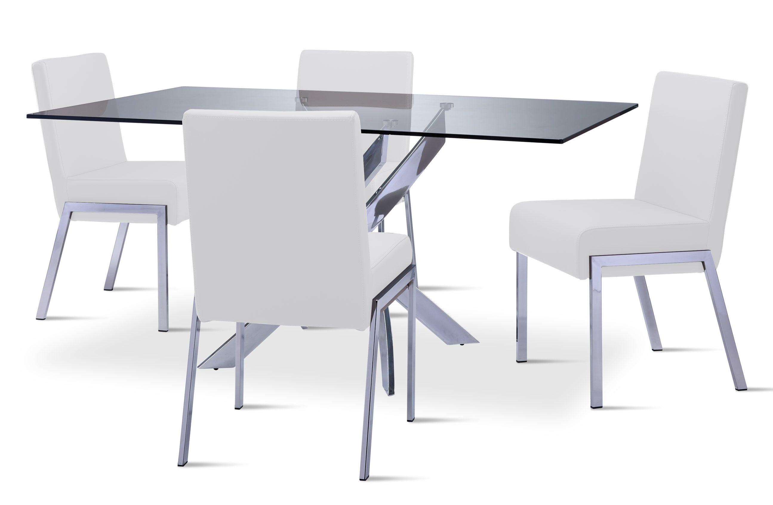 Ellis 5-Piece Dining Set- Glass, Chrome, White