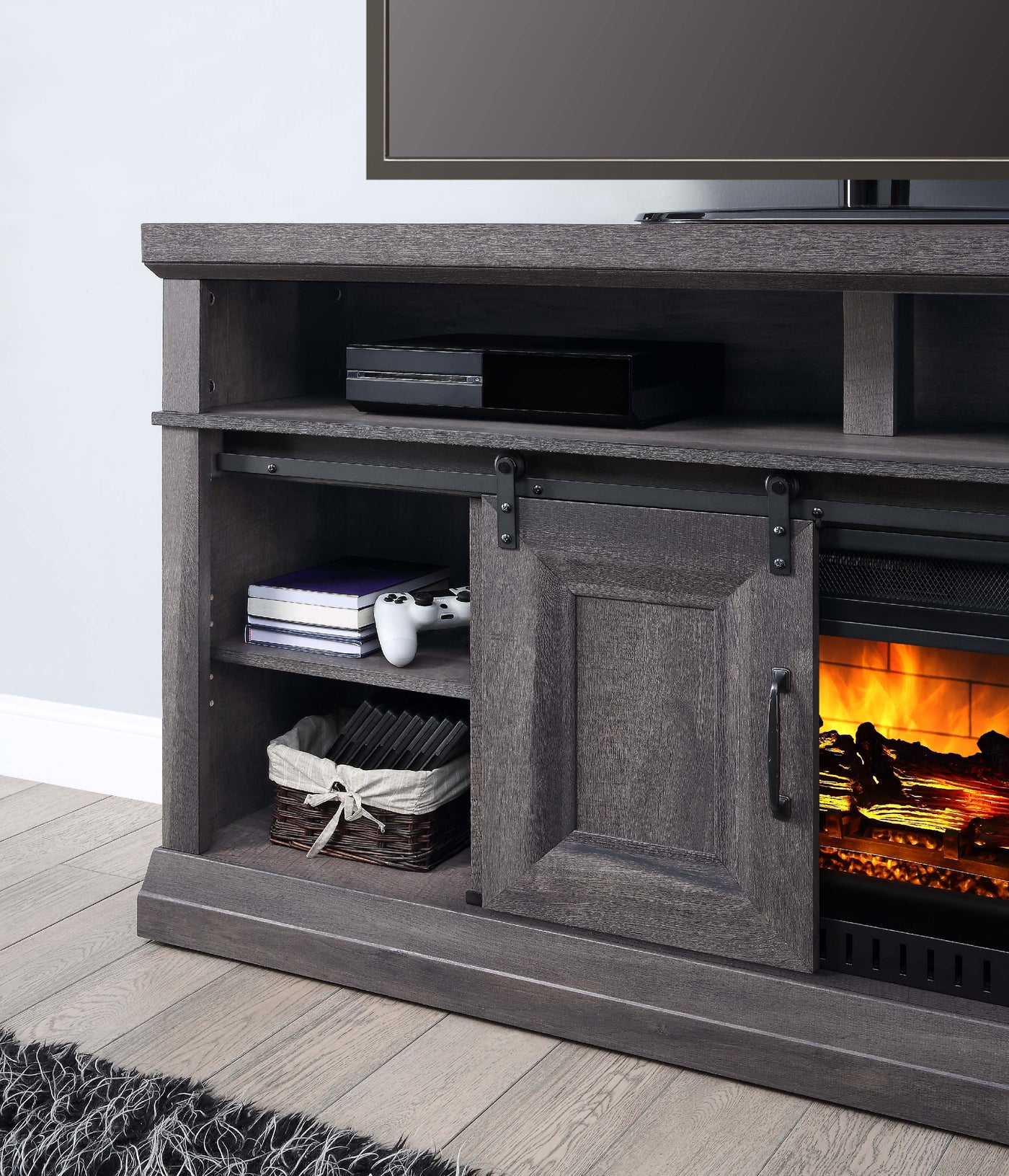 Preston Fireplace TV Stand - Charcoal