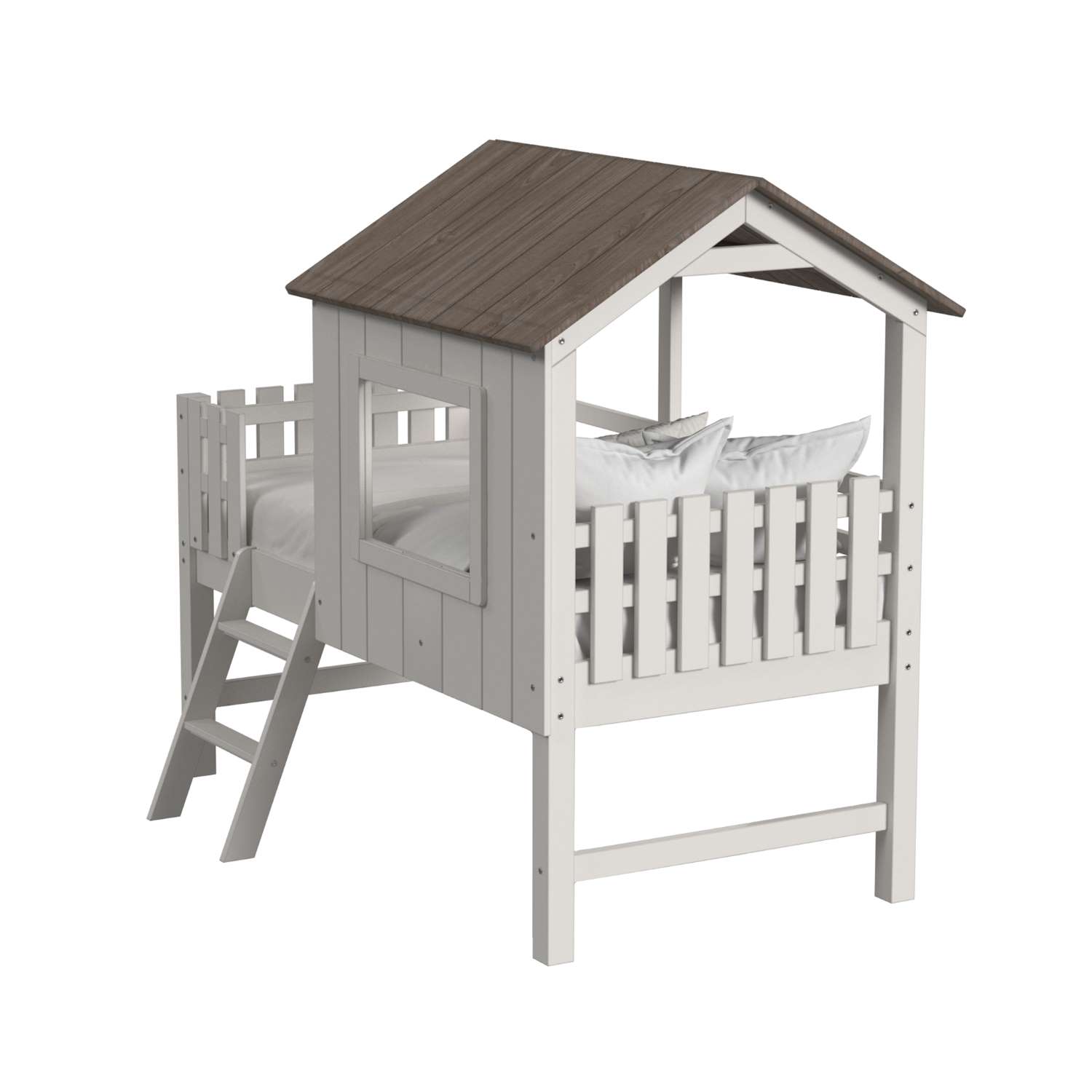 Lodge Twin Bed with Ladder Fencing - Cream