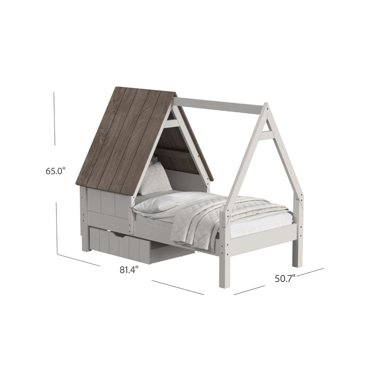 Lodge Twin Bed with Half Roof - Cream