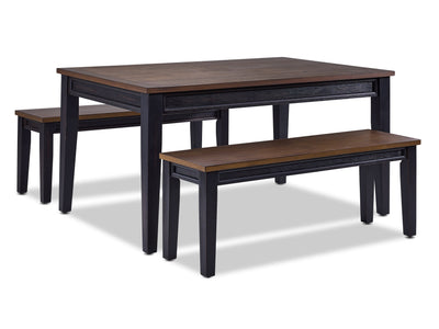 Raven Noir 3-Piece Dining Set with Benches - Ebony, Driftwood