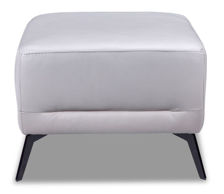 Aston Leather Ottoman - Light Grey