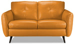 Carlino Leather Sofa and Loveseat Set - Honey Yellow