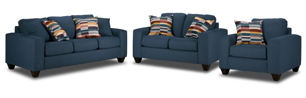 Cindy Sofa, Loveseat and Chair Set-Blue