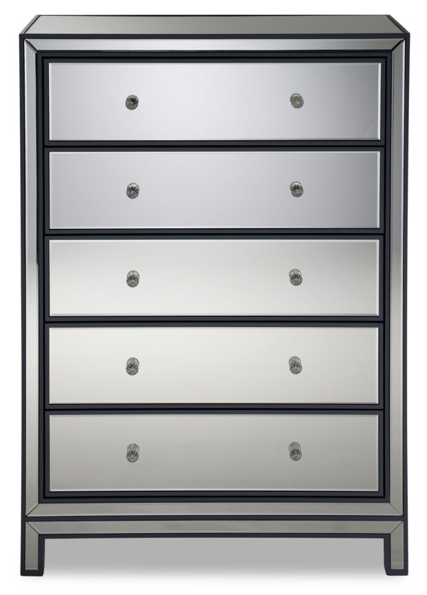 Crystal 5 Drawer Chest - Mirrored Glass