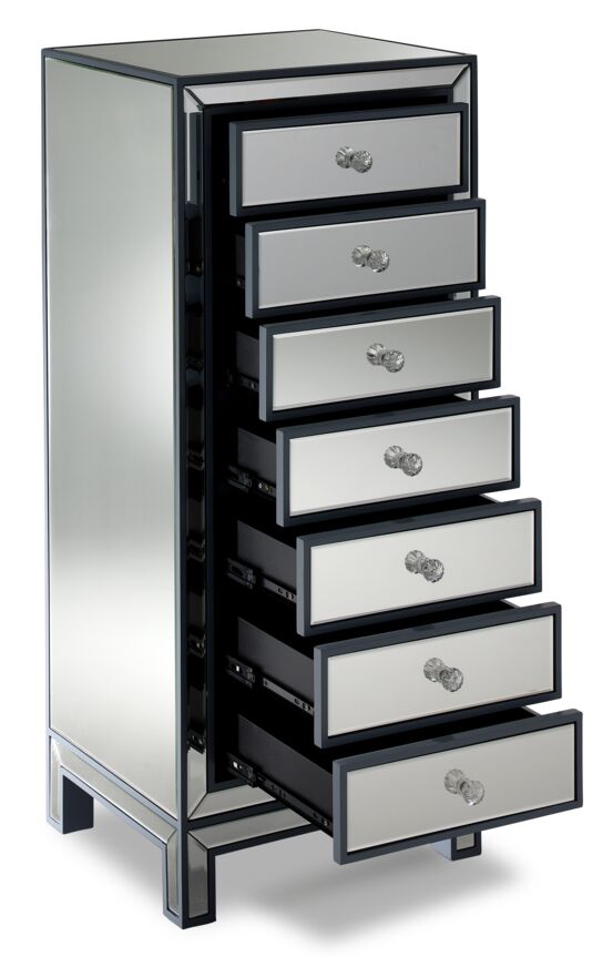 Crystal 7 Drawer Chest - Mirrored Glass