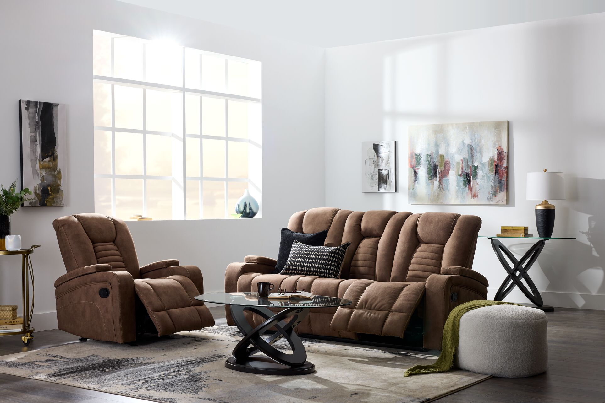 Dallas Reclining Sofa With Drop Down Table- Mocha