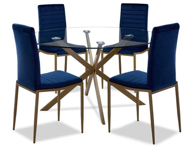 Darron 5-Piece Round Dining Set - Blue, Gold