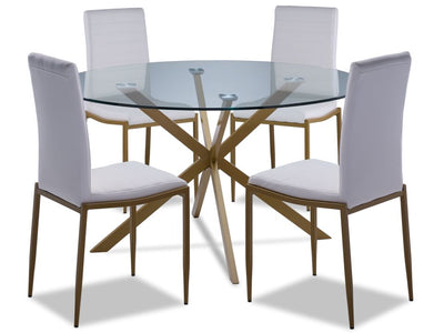 Darron 5-Piece Round Dining Set - White, Gold