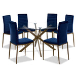 Darron 7-Piece Round Dining Set - Blue, Gold