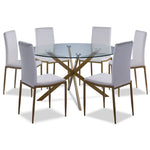 Darron 7-Piece Round Dining Set - White, Gold