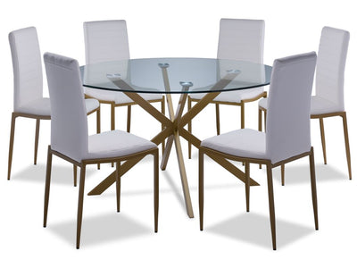Darron 7-Piece Round Dining Set - White, Gold