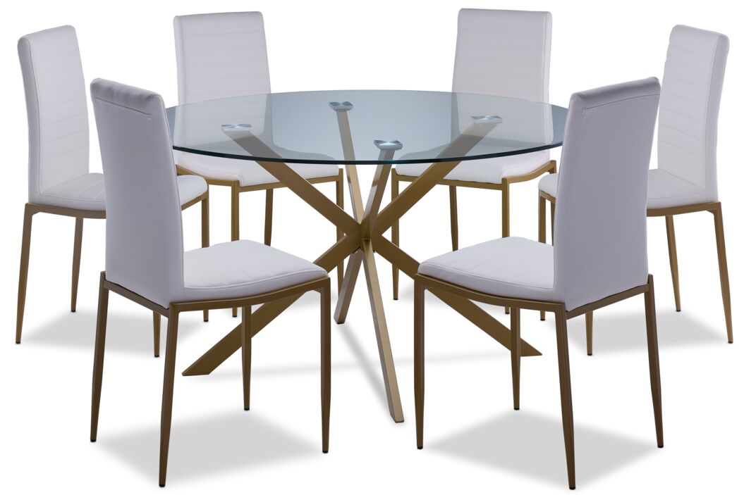 Darron 7-Piece Round Dining Set - White, Gold