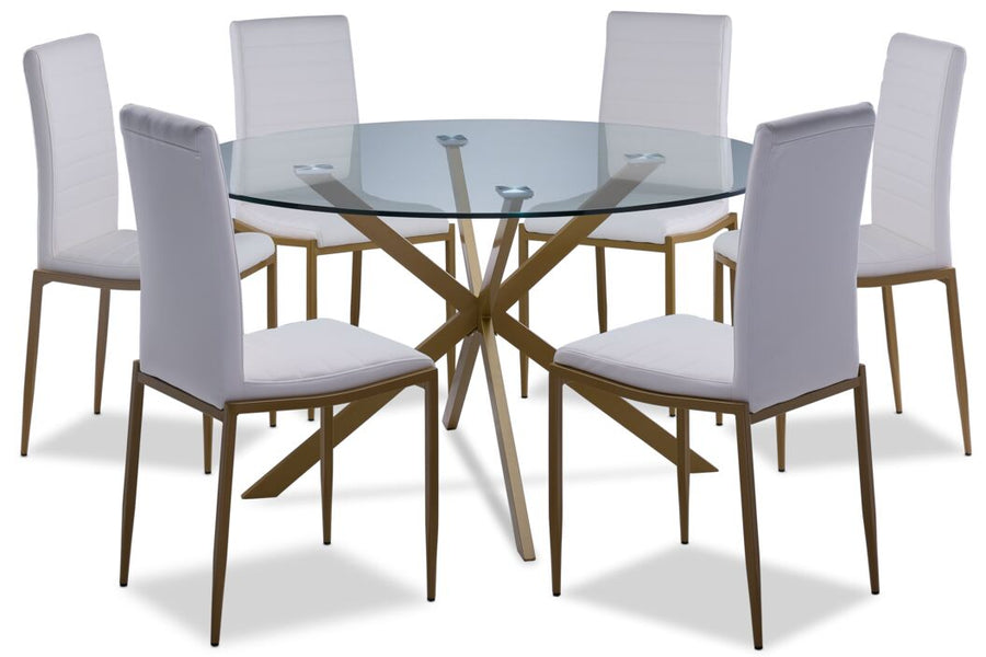 Darron 7-Piece Round Dining Set - White, Gold