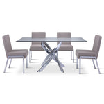 Ellis 5-Piece Dining Set-Glass, Chrome, Dove
