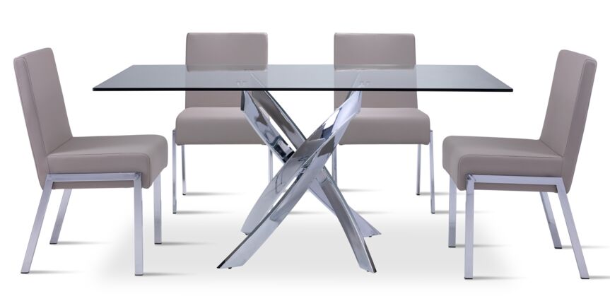 Ellis 5-Piece Dining Set-Glass, Chrome, Dove