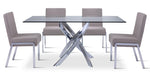 Ellis 5-Piece Dining Set-Glass, Chrome, Dove