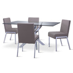 Ellis 5-Piece Dining Set-Glass, Chrome, Dove