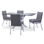 Ellis 5-Piece Dining Set- Glass, Chrome, Grey