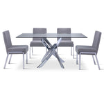 Ellis 5-Piece Dining Set- Glass, Chrome, Grey