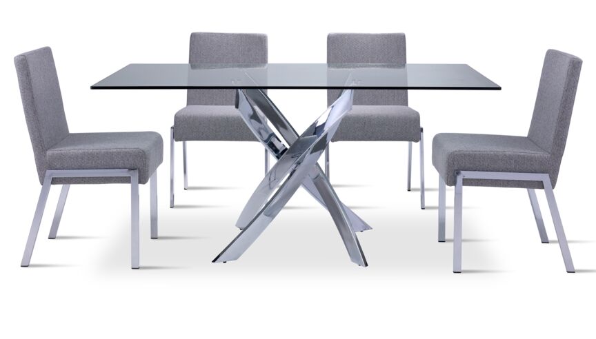 Ellis 5-Piece Dining Set- Glass, Chrome, Grey