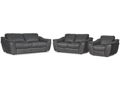Harris Leather Sofa, Loveseat and Chair Set- Grey