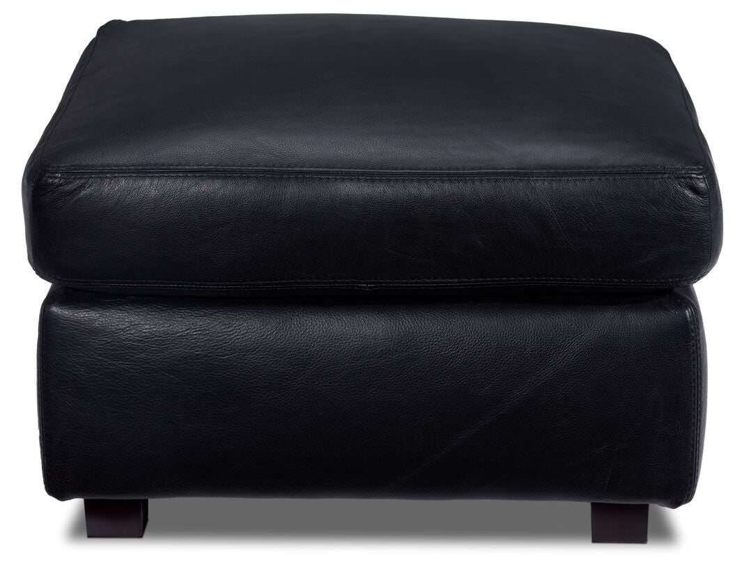 Icon Leather Ottoman - Black