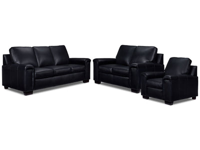 Icon Leather Sofa, Loveseat and Chair Set- Black