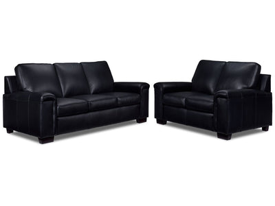 Icon Leather Sofa and Loveseat Set- Black