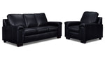 Icon Leather Sofa and Chair Set- Black