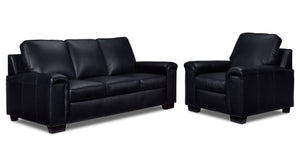 Icon Leather Sofa and Chair Set- Black