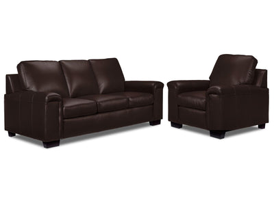 Icon Leather Sofa and Chair Set - Mocha