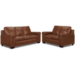 Icon Leather Sofa and Loveseat Set - Saddle