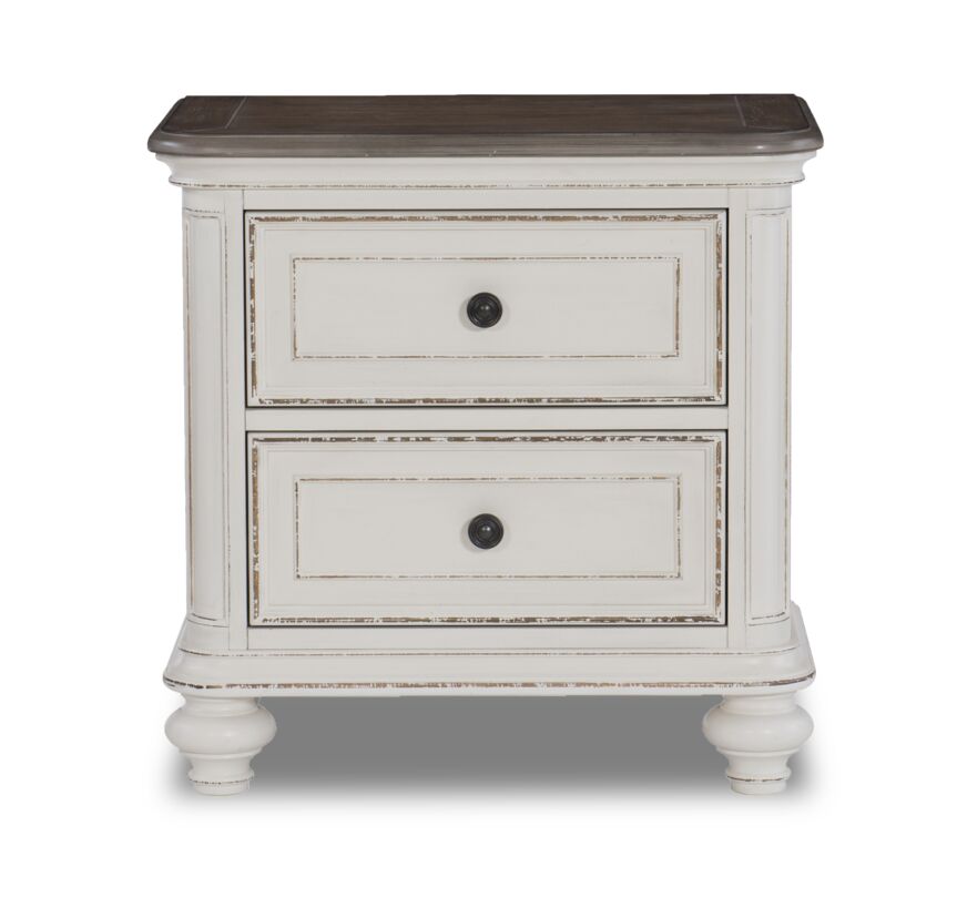 Kamari Night Table - Antique White, Brown