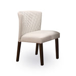Kayla Dining Chair – Off White Faux Leather with Espresso Legs – Side Angle View 1
