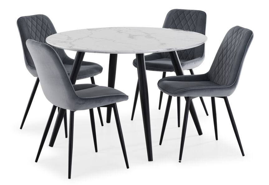 Kinsley 5-Piece Faux Marble Dining Table - White, Grey