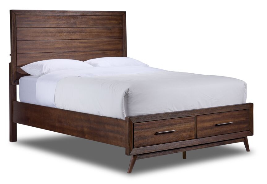 Lotus 6 Piece Queen Panel Storage Bedroom Package - Wire Brushed Brown